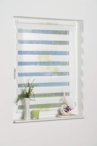 K-Home Klemmfix Doppelrollo Denia ohne Bohren Grün 45 x 150 cm (B x L) Design:Blume