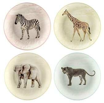 Curator Home Decorative Side Plates - Set of 4, New Bone China (Animals), 19.5cm (8)