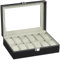 RDDAIPE Boite a Montre 12 Compartiments, Boîte à Montres Homme Femme, Coffret Montre avec Couvercle en Verre, PU Boite Rangement Montre, pour Fête des Pères Anniversaire Cadeaux de Noël, Gris