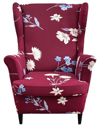 EBETA Ohrensesselberzug 2-Teilig Sesselüberwürfe Sesselhussen, Elastisch Sofa Armlehnenbezüge Schonbezug Hussen für Lesesessel, Relaxsessel mit Sitzbezug (Weinrot)