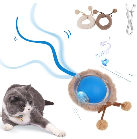 Pet Prime Interaktives Katzenball Spielzeug, Mit Vogelstimmenmusik, Katzenspielzeug Elektrisch mit USB-C Aufladbar, Katzen Spielzeug Ball mit LED-Licht DREI Arbeitsmodi