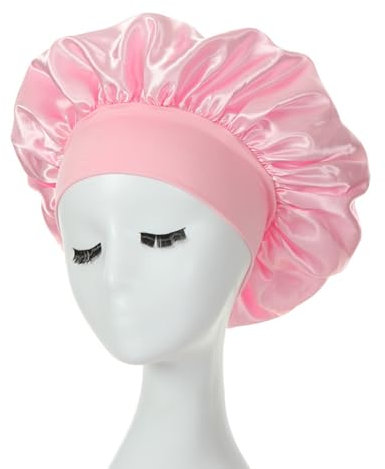 iLamvie Cuffia Seta Capelli Ricci,Silk Bonnet,Berretto da Notte Raso Elastico per Dormire Cappello da Notte per Donna Berretto da Notte Raso per Donna Ragazza(Rosa)