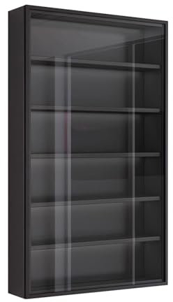 Schwarze Wandvitrine für Figuren und Sammlerstücke, 4/5/6/7 Etagen, Aufbewahrungsregale mit Glastür, Wohn- und Schlafzimmer-Organizer, 40 x 12,5 x 71,2 cm