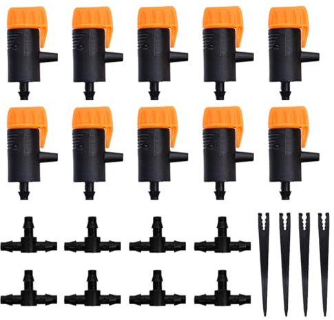 Hoinco Kit de Riego de Jardín, Gotero Ajustable, Soporte de Mangueras para Mangueras de Riego de 4/7 o 3/5, Acoplamiento de Mangueras de Gancho de Tres Vías de 4/7 mm