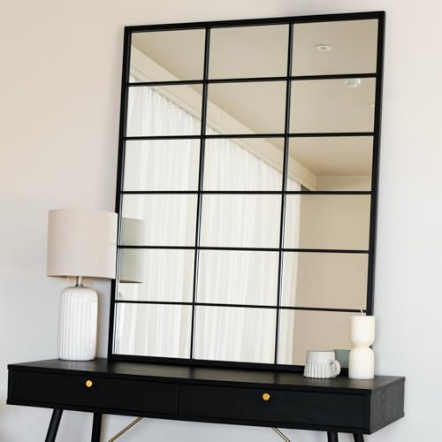 Jobu Espejo rectangular con marco de ventana de metal, estilo negro, 95 x 120 cm, para dormitorio, pasillo o sala de estar | Kyo