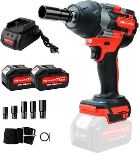 DogChrymion Clé à chocs sans fil 20 V 1/2, compatible avec Makita 18 V batterie, couple maximum 820 NM, moteur sans balais, max 3200 tr/min, 2 batteries de 4,0 Ah et chargeur dans un kit combo