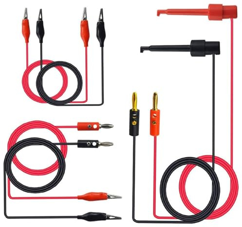 3 pcs Cavi di Prova Multimetro da 100 cm,Pinza a Coccodrillo a Doppia Estremità a Banana 4mm,Connettore Spina a Banana,Puntali Tester per Multimetro,Gancio per test plug banana