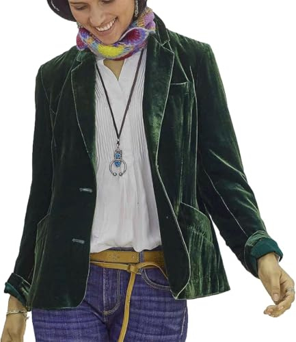 Blazer di Velluto Monopetto retrò da Donna Moda Business Casual Giacca con Risvolto Primavera e Autunno Elegante Ufficio Matrimonio Ospiti Blazer (Verde,L)