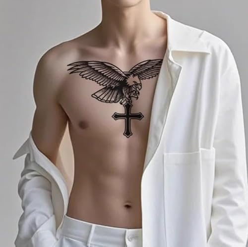 Temporary Tattoos Stickers Fake Tattoos Simulation Of European And American Style Chest Eagle Cross Large Picture Scar Covering Herbal Juice Semi-Permanent Lasting 2 Weeks Men And Women