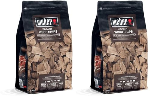Weber Räucherchips (700g Packung) - Hickory Holz, für Rind-, Schweine-, Wild- & Geflügelfleisch, kräftiges/intensives, leicht süßes Aroma, aus 100% natürlichen Holz (17624) (Packung mit 2)
