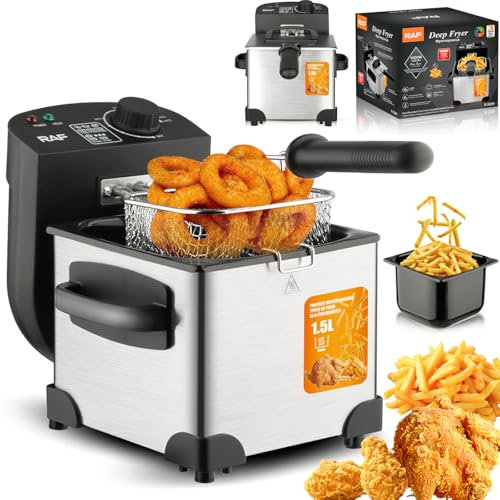 1.5L Deep Fryer, 2000W Stainless Steel Deep Fat Fryer with Easy Clean Design, Adjustable Temperature, Security Protection, Includes Frying Basket and Lid for Chips, Fries, Donuts