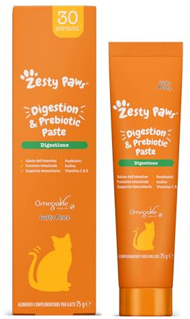 Zesty Paws Digestion & Prebiotics Paste for Cats | Helps Gut Health, Digestive Function & Immune Support | Contains Algal Oil, Postbiotics, Inulin, Vitamins C & E | Real Fish Flavour | 75g