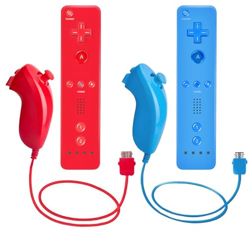 LeonDesigns Wii Remote Controller und Nunchuck Controller für Wii U, inkl. Silikonhülle und Handschlaufe (rot+blau)