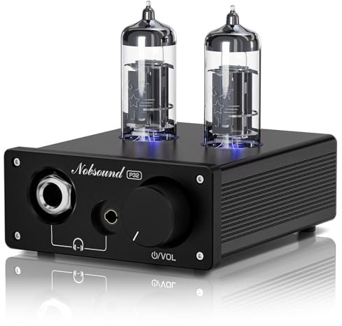 Nobsound P32 Tube Headphone Amplifier: 1000mW HiFi Desktop Preamp for 24–600Ω Headphones & Home Amps Speakers, 3.5mm/6.35mm Jacks, Swappable Tube & Op-Amp