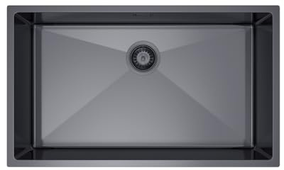 Melanstar Fregadero de acero inoxidable, 74 x 44 cm Fregaderos de un seno 1 lavabo, incluye sifón, Negro Kitchen Sink
