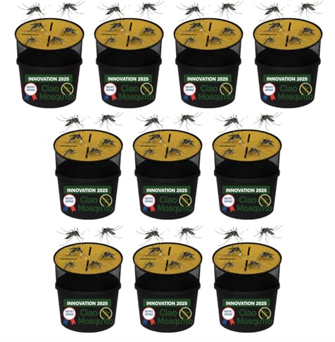 Ciao Mosquito® x10 – Piège écologique moustiques & larves | Anti moustique tigre sans insecticide | Autocollant + filet + flotteur + seau | Innovation française brevetée 2025