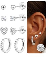 FIOROYAL Ohrringe Silber 925 Set Damen – 4 Paar Kleine Ohrstecker & Creolen Gold Silber, Hypoallergen Cubic Zirkonia Ohrstecker 925 Stecker für Knorpel, Helix & Mehrere Piercings