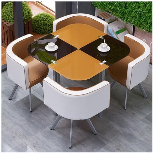 Modernes Konferenztisch-Set, Platzsparendes Esszimmermöbel-Set, Rundes/Quadratisches Esstisch-Set mit Stühlen für Lounge, Wohnzimmer,6