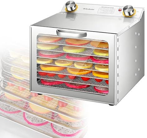 EpyGnom Deshydrateur Alimentaire avec Plateau Amovible Lyophilisateur Alimentaire Freeze Dryer avec Minuterie 0-12h et Température 30-90°C pour Viande Fruits Champignons 8-Layer