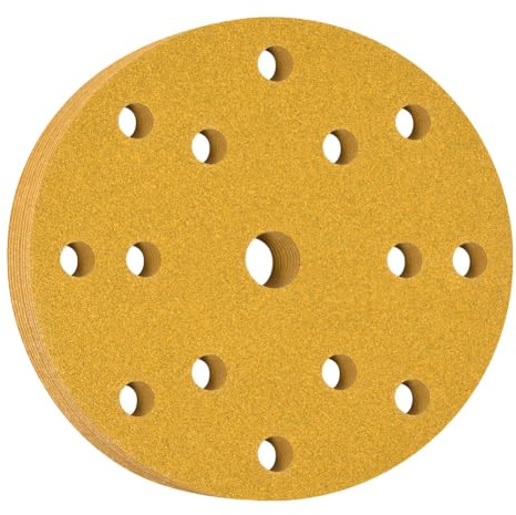 Flintronic 50PCS 150mm Sanding Discs, 15 Hole Hook and Loop Sanding Pads for Random Orbital Sander, 80 Grits Orbital Sander Discs, Round sanding discs (Yellow)