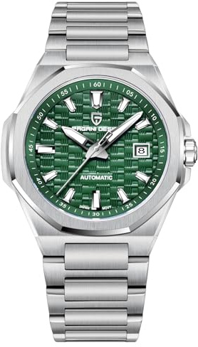 Pagani Design 40 mm Herren-Automatikuhr Japanisches Uhrwerk 8215 Synthetisches Saphirglas 100 m wasserdicht Vollständig aus Edelstahl gefertigte formelle Herrenuhr Datumsanzeige (Stahlgrün)