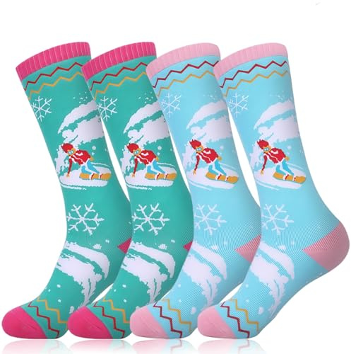 flintronic Kids Ski Socks, 2 Pairs Thermal Ski Socks for Boys Girls, Thick Long Sock for Children Skiing Snowboard Skating