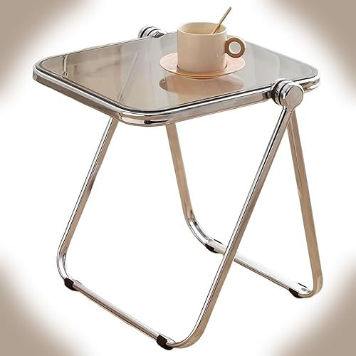 Genomskinligt vikbart bord i akryl, bärbart sidobord, litet soffbord för soffa, TV-brickbord, grå accentmöbler för snacks och drycker