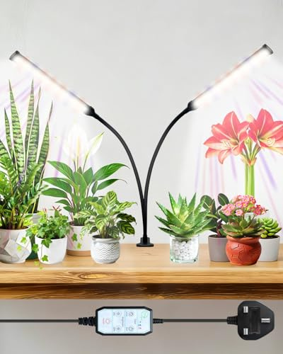 LED Grow Lights for Indoor Plants, 148 LEDs Full Spectrum Plant Light with Clip, 2-Head 360° Adjustable Gooseneck, 4/8/12H Timer, 1000-2000lm Dimmable Plant Lights Indoor for Seedlings & Succulents