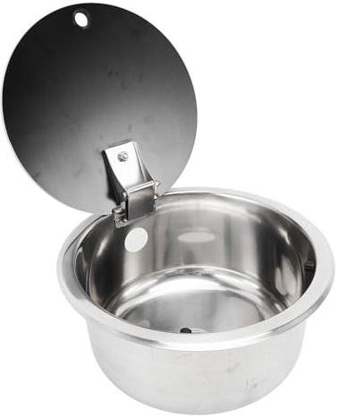 Asixxsix Évier de Bar en Acier Inoxydable avec Couvercle en Verre trempé pour Cuisine de Camping-car, capacité de 10,2 X 5,1 Pouces, Finition Brossée en Acier Inoxydable 304, Installation Intégrée,