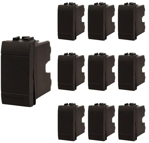 10 Pezzi Interruttore Unipolare 1P 16A 220V, Compatibile Con Bticino Living International, Colore Nero, Retro Illuminabile, 1 Modulo, Serie MBL