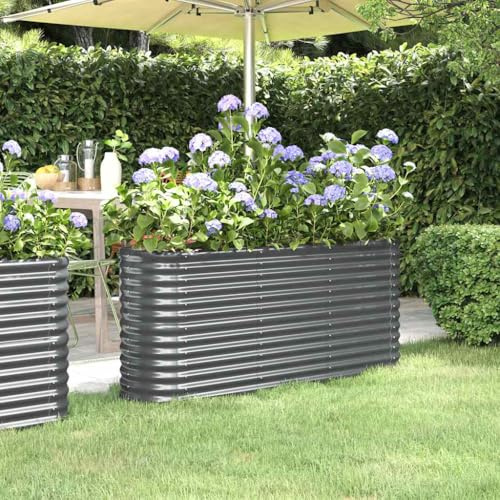Qnhdfrt QJBSAVVA Raised Garden Bed 152x40x68 cm Galvanised Steel Planter Box Anthracite Oval Outdoor Raised Planter for Balcony Patio Allotment
