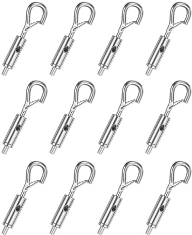 PATIKIL 12 Pcs Portable Hook & Eye Turnbuckle Tension, Steel Wire Rope Hanger Closed Body for 3/64-1/16 Dia for Cable Guide Wire Rope Light Hanging Suspension Accessories, Silver