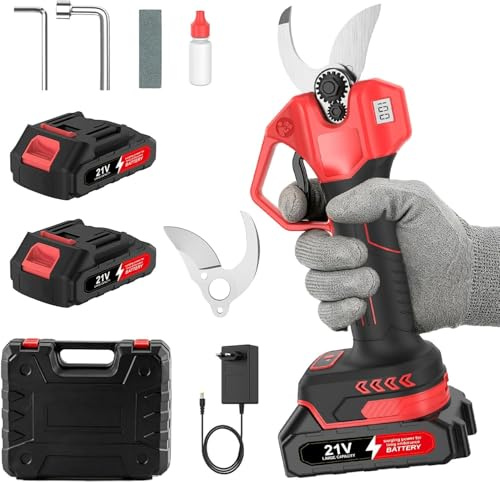 Sécateur Électrique sans Fil 800W, Sécateur Électrique avec Écran LCD et 2x2.0 Ah Batteries, Sécateur à Batterie Léger 1.04 kg, Moteur sans Balais, Coupe Branche Puissante pour Jardin, Ferme (40MM)
