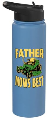 Father Mows Best - Green Riding Lawnmower Stainless Steel Insulated Water Bottle