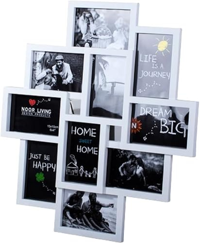 Cornice 2 in 1 per Foto, Max 10 Foto Misura 10x15 cm, da Appendere a Parete 3D Tridimensionale, Ricordi Amore Famiglia Momenti Felici, Regalo, Colore Bianco e Nero, 54 x 49 cm