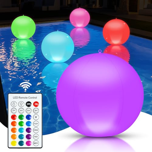 Schwimmende Poolbeleuchtung Solar, 4 Stück Poolbeleuchtung 16 RGB Farbwechsel Pool Lichter, Solar Schwimmende Pool Licht 34cm IP68 Wasserdichte Aufblasbare Solarleuchten für Garten, Teich, Party