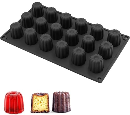 YXHZVON 18 Mulden Mini Cannelé Silikonform Ø35 mm Pralinenform Schwarz | Lebensmittelechtes Silikon BPA-frei Hitzebeständig -40 °C ~240 °C Ideal für Backöfen Gefrierschränke und Geschirrspüler