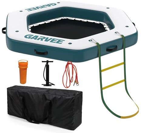 2.59 * 2.59m Inflatable Water Hammock Floating Dock Mesh, Sunchill Float Ring Heavy Duty River Floats Lake Raft for Tanning Pool Float Island Platform Pad Mat Party, Hexagon