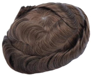 Peluca corta para hombre Peluca de cabello humano for hombre, peluquín mono y Pu con pelo frontal encaje, sistema reemplazo 6 Cubierta de calvicie(8x10)