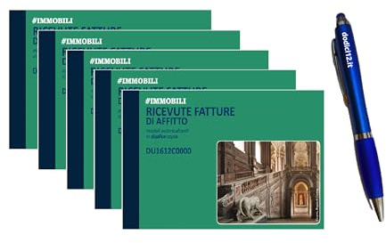 Blocchi Ricevute Affitto Tascabili (10x17 cm) - 2 Copie Autoricalcanti - 50 Moduli in Duplice Copia (50x2) - Per Locazione Immobili, Garage e Spese Condominiali - CON PENNA TOUCH OMAGGIO Dodici12®