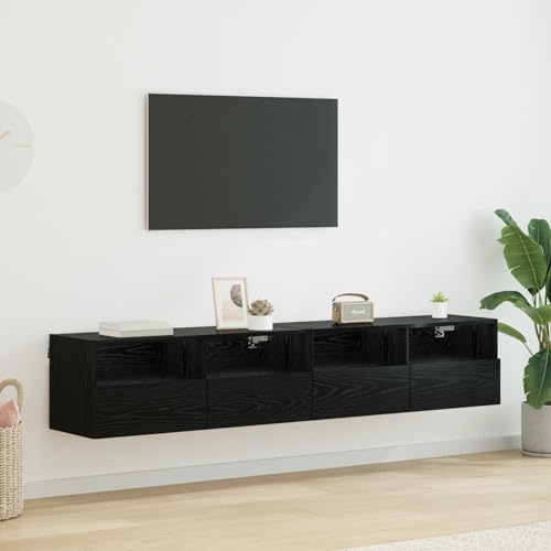Boltkex TV-vägghyllor, 2 stycken, svart, ekutseende av trämaterial, 80 x 30 x 30 cm, väggmontering, TV-skåp, lågbräda, mediemöbler för vardagsrum, hemmabio, ordning och förvaringsutrymme