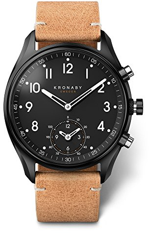 KRONABY Uhr Smart Herren Hybrid aus Edelstahl und Leder Beige | Analog-Smartwatch, Wasserdicht 10 ATM S0730/1, Musiksteuerung, Schrittzähler, Anrufbenachrichtigung und -ablehnung, Apex