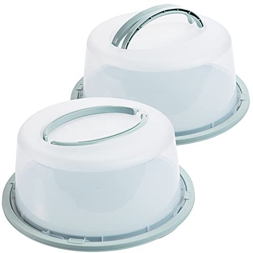 Tortenbehälter 2 Stück, Tortencontainer Kuchencontainer Ã˜ 34/29 cm mit klappbaren Griffen, Made in Europe, Farbe:Grün