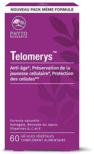 PhytoResearch - Telomerys - Complément Alimentaire Anti-Âge - Vitamines et Plantes - Vitamine A, Vitamine C, Vitamine E, Astragale, Renouée - 60 gélules - 30 jours - Fabriqué en France