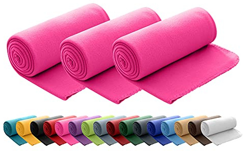 wometo 3er Set Polar Fleecedecke 130x160 Oeko-TEX ca. 400g pink | mit Anti-Pilling und Kettelrand, im praktischen 3er Pack