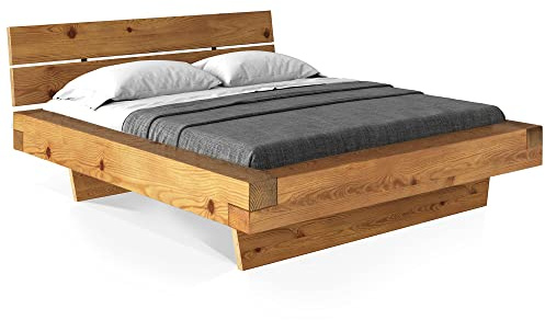 moebel-eins CURBY Balkenbett mit Kopfteil, Wangenfuß, Material Massivholz, 140 x 200 cm, Natur