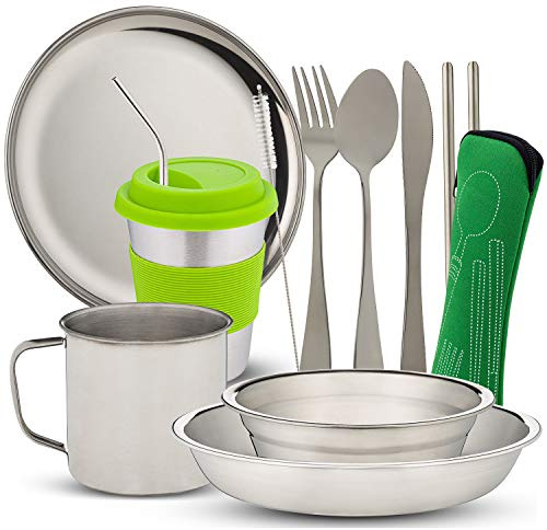 Stainless steel tableware mass kit (Green)