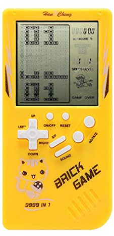 Retro Big Screen Brick Spielekonsole 9999 in 1 Panzer/Rennen/Schießen Lässiges Puzzlespiel Einstellbarer Schwierigkeitsgrad/Geschwindigkeit klein und leicht zu tragen (Gelb)