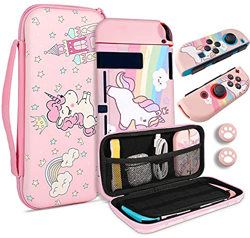 JYPS Einhorn Tasche für Nintendo Switch 1, Switch Schutzhülle mit Tragegriff für Konsolenzubehör, Tragbare Hartschalentasche, Reisetasche, Switch Hülle Einhorn Mädchen(Rosa)