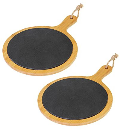 Westmark 696322E3 - Juego de 2 tablas de servir (bambú y pizarra, con asa, redondas, 25 x 17 x 1 cm, bambú/pizarra, tapas + Friends, marrón claro/antracita, 696322E3)